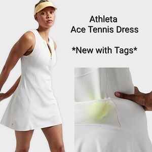 NEW Athleta Ace Tennis Dress White Mini Rear Tennis Ball Pocket Swing Skirt 1X